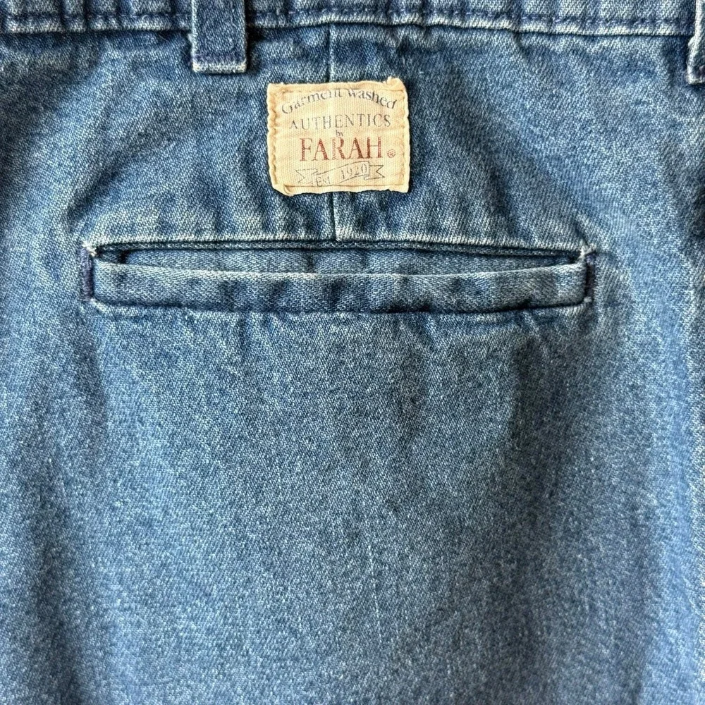 Vintage Farah Pleated Denim Trousers Mens‎ 38/29 Blue Garment Washed 90s Jeans